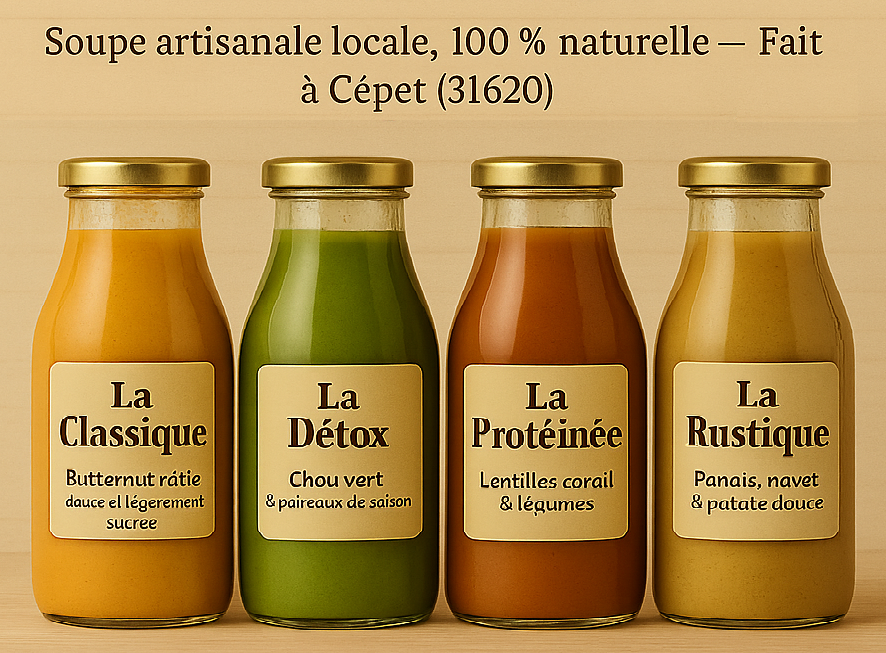 Bouteilles de soupes artisanales Saveurs en Saison